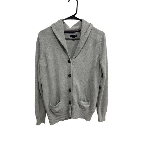 Tommy Hilfiger Knit Cardigan Sweater Gray Sz Large Button Up Shawl Cotton Retro - Picture 1 of 10